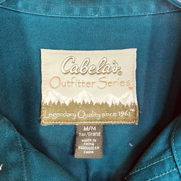 Cabela Shirt Mens Sz M Dark Green Button Up Long Sleeve 100% Cotton Outdoors - Picture 4 of 10